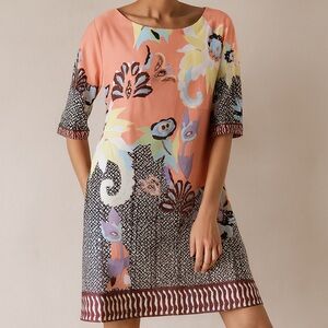 Isle by Melis Kozan Pink Abstract Floral Print Shift Dress Size M